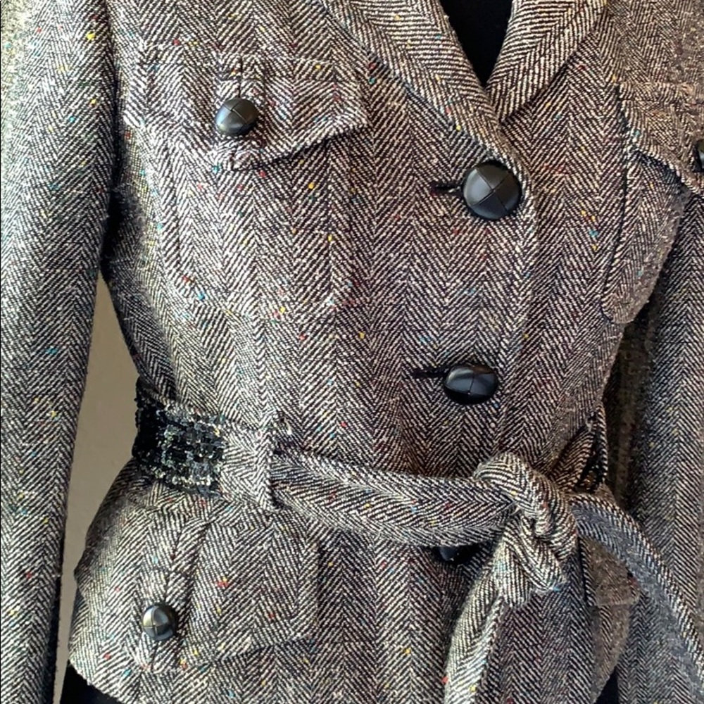 BCBGMAXAZRIA Womens Tweed Jacket Belted Size Medium - Picture 5 of 7